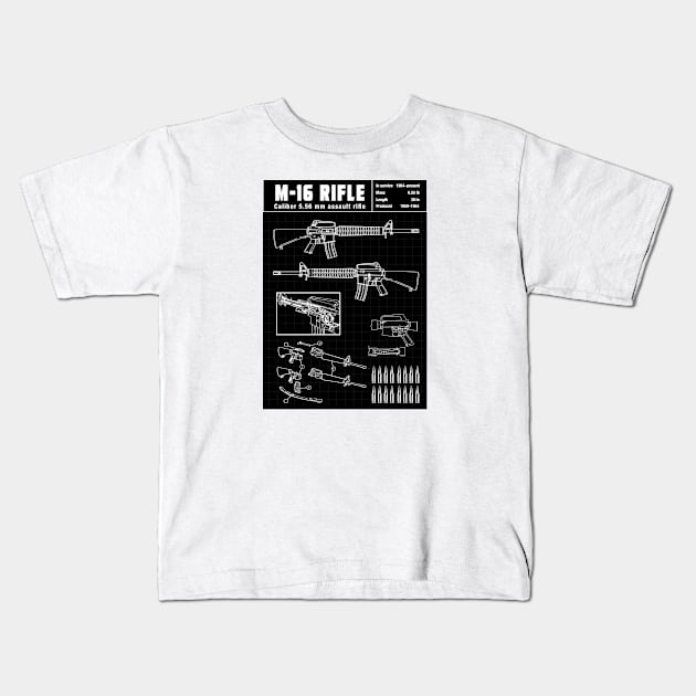 M-16 ASSAULT RIFLE DIAGRAM Kids T-Shirt by theanomalius_merch